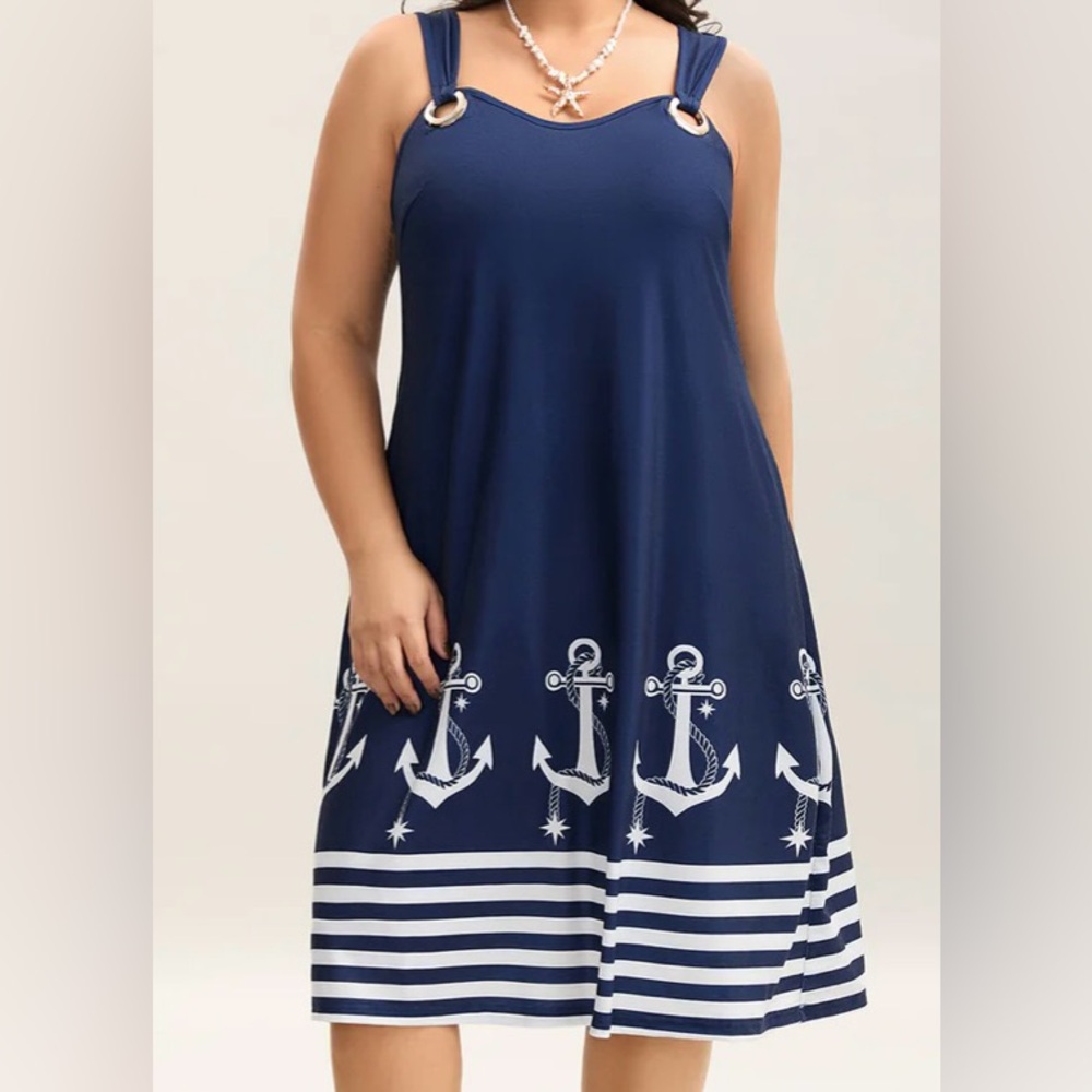 BloomChic Nautical Blue Dress with Anchor Design